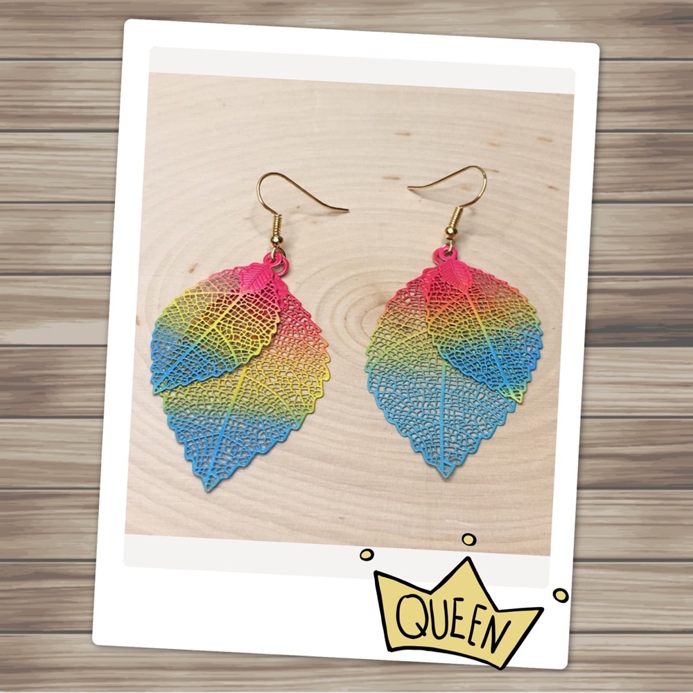 Double Rainbow Leaf Earrings  PRICE IS FIRM - Picture 2 of 8
